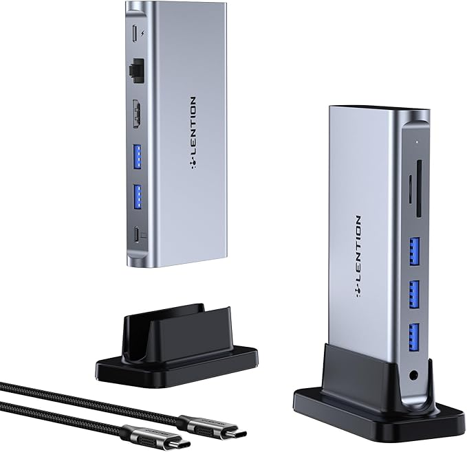 LENTION 11-in-1 USB C Docking Station with Detachable 3.3ft Long Cable 4K@60Hz HDMI 100W PD Ethernet USB 3.0 SD/TF Vertical Design for MacBook Pro/Air/Neo Dell HP Lenovo Surface Laptop (D54)
