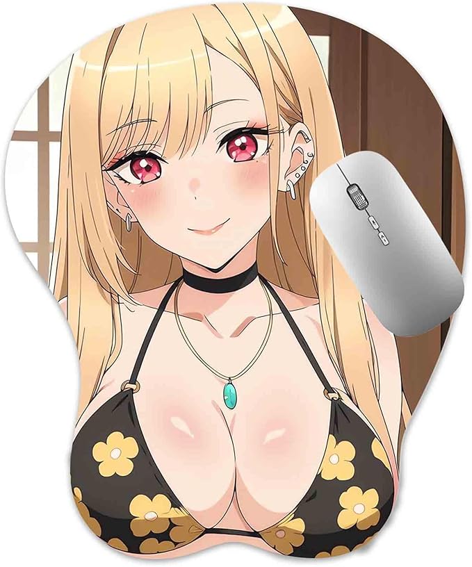 3D Mouse Pad Oppai Mousepad with Soft Gel Wrist Rest Anime Manga Gaming Boob pad Anti-Slip Mouse Mat （Kitagaw 2）