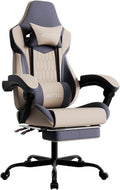 Gaming Chair with Footrest High Back Gaming Chairs PVC Leather Ergonomic Gamer Chair with Adjustable Headrest Lumbar Support Racing Style Video Gaming Chair for Office/Home (Grey)