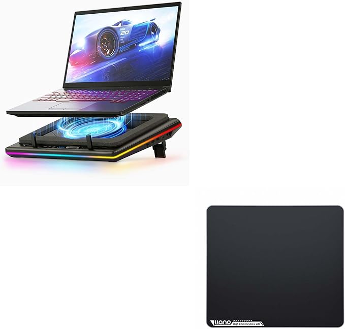 llano Laptop Cooler Bundle with Glass Mousepad Large Size 17.7 x 15.8