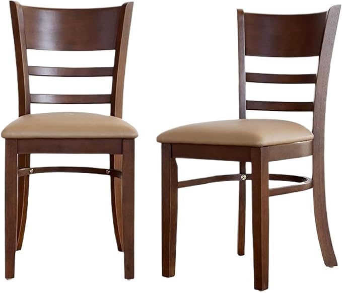 Adjustable Office Computer Chair with Armrest 1pcs Walnut Color Leather Upholstered Solid Wooden Ladder Seat Dining Chair