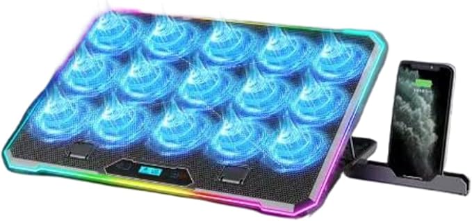 Enhances Laptop Cooling Pad for Quiet Gaming for 14in-21Inch Laptops MultiAngle Stand Phone Slot Laptop Cooling Pad