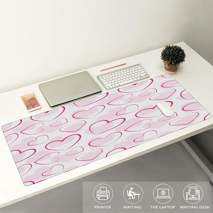 Large Mouse Mat Pink Valentine Love Computer Mousepad with Non-Slip Rubber Base Waterproof Mouse Pad Desktop Keyboard Pad for GamerHome School Laptop Office Accessories35.4x15.7 in