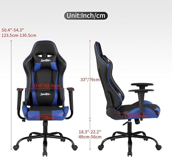 Gaming Chair Ergonomic Office Chair Racing Executive Ergonomic Adjustable Swivel Task ChairBlue