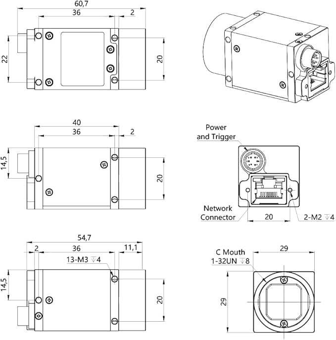 GigE Ethernet 0.4MP 1/2.9 Color Industrial Camera Machine Vision Global Shutter C-Mouth Camera Sensor 720X540@298FPS