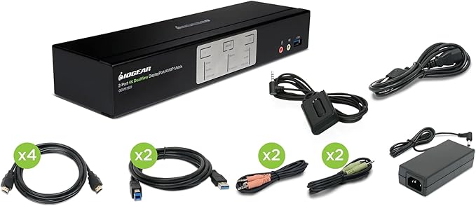 IOGEAR KVMP 2-Port 4K Dual View DisplayPort Matrix with USB 3.1 Gen1 Hub and Audio 4096x2160 @ 60Hz Mouse Crossover Switching 7.1 Audio Mixer Windows MacOS Linux - TAA Compliant - GCMS1922