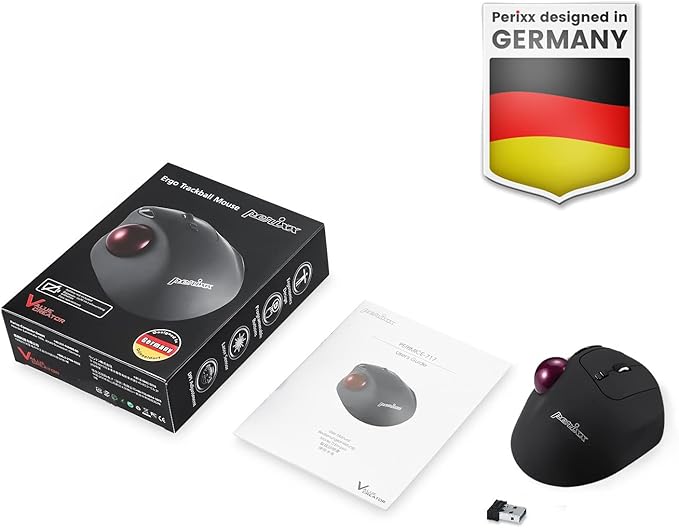Perixx11568 Perimice-717 Wireless Trackball Mouse Build-in 1.34 Inch Trackball with Pointing Feature 5 Programmable Buttons 2 DPI Level Black