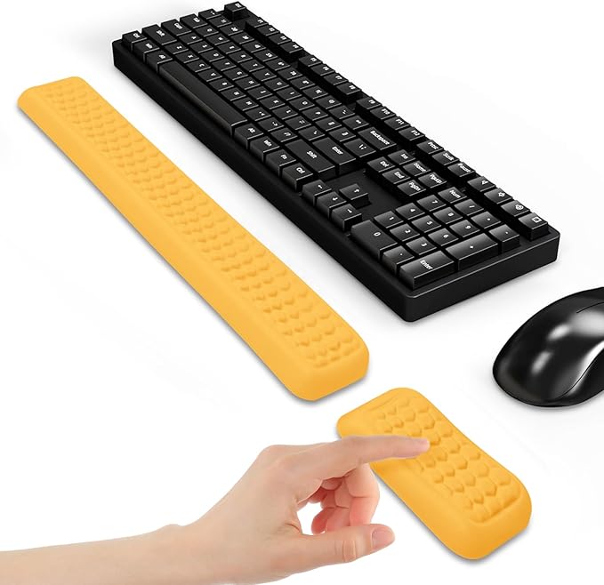 Leather Wrist Rest for Keyboard and Mouse Comfort Memory Foam Wrist Rest with Non-Slip PU Base Ergonomic Keyboard Wrist Support for Typing Pain Relief Protect Hand and Arm (Yellow)