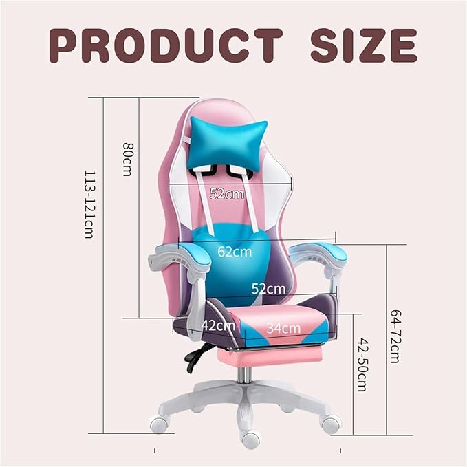 Girls Gaming Chair with Footrest Leather Video Game Chairs with Speakers and RGB Lights High Back Computer Chair with Lumbar Support and Headrest Cute Recliner Chair Office ChairPink