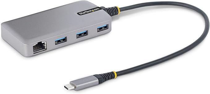 StarTech.com 3-Port USB-C Hub with Ethernet - 3X USB-A Ports Gigabit Ethernet RJ45 USB 3.0 5Gbps Bus-Powered 1ft/30cm Long Cable - Portable Laptop USB Type-C Hub Adapter w/GbE (5G3AGBB-USB-C-HUB)