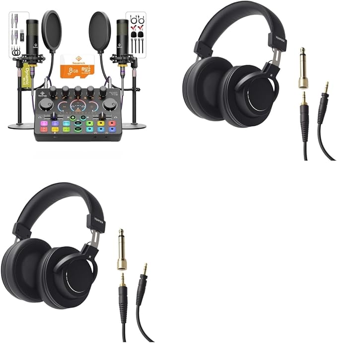 Podcast Equipment Bundle for 2 with XLR Dynamic MicrophoneProfessional Monitor Headphones Podcast/Recording/Live Streaming 3.5/6.5mm Wired Earphones for Audio Interface Over Ear Comfortable Headph