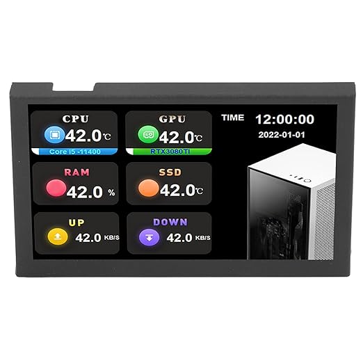 Hilitand 5 Inch USB Mini Screen Type C Sub Screen Computer Temperature Monitor with 800x480 Resolution PC Data Monitor for aida64 (Black)