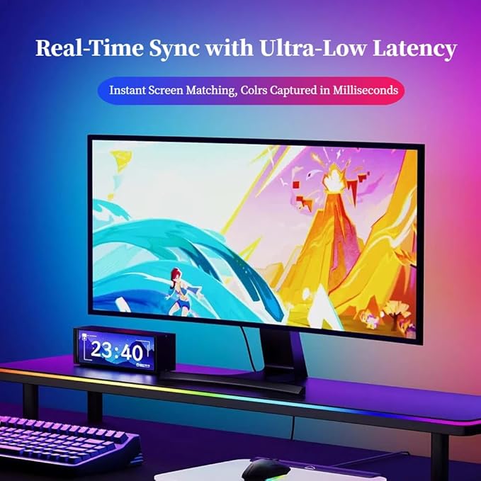 Upgrade RGB LED Strip for 24-Inch PC Monitor Smart Monitor Backlight with Screen Sync &amp Music Mode 45° Wide Angle USB Powered for Desktop/Laptop