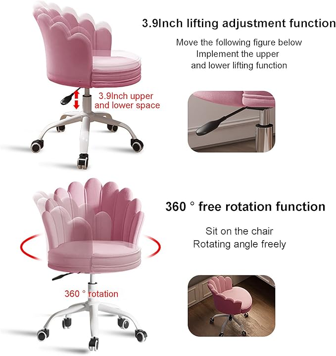 Gaming Chair Computer Chair Velvet Swivel Chair Home Cute Modern Vanity Desk Chair 360° Swivel Height Adjustable Petal Chair for Women Girls L
