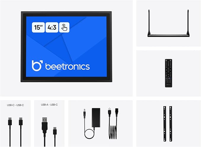 Beetronics 15 Inch Touchscreen Monitor | Full HD 1080p | 15TSV7M – Industrial-Grade Professional 10-Point Multi Touch Display for PC Mac Linux – HDMI DisplayPort USB-C VGA Inputs