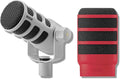 Rode PodMic (White) Cardioid Dynamic Broadcast Microphone with WS14 PodMic Pop Filter - Red