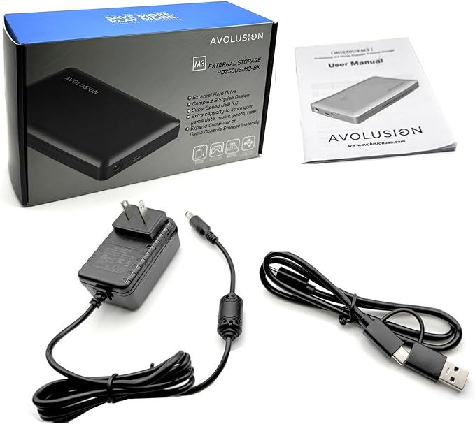 Avolusion M3 Series 2TB USB 3.0 Portable External Hard Drive - Black (for Windows Mac OS Xbox PS)