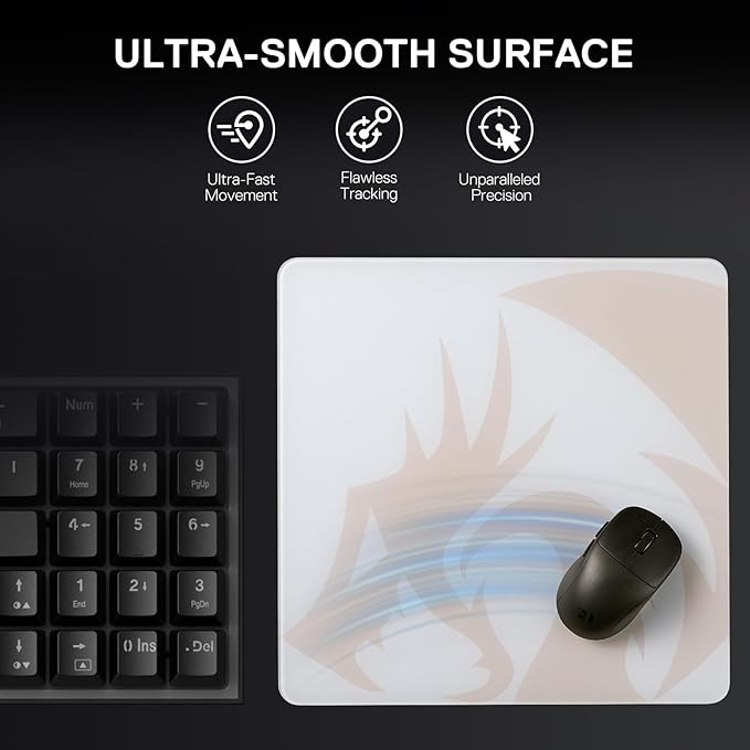 Redragon PG1M Glass Mouse Pad - Ultra-Smooth Precision Surface with Non-Slip Base Easy to Clean Hard Mousepad for Gaming - 13 x 13 x 0.15 inches White