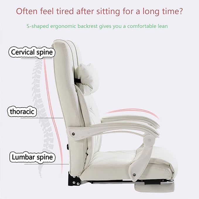 Office Computer Chair Gaming Chair White Pc Gaming Chair Ergonomic Big and Tall Executive Office Chair with Retractable Footrest Rolling Swivel High Back Task Leather Executive Chair for Women for Ho