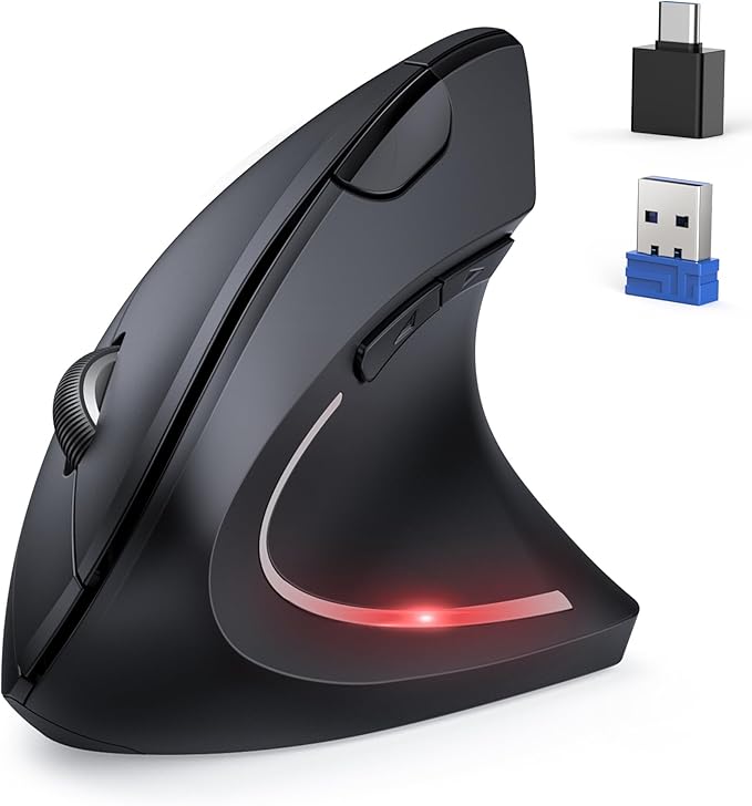 TECKNET Ergonomic Mouse Jiggler Bluetooth Wireless Vertical Mouse 4800 DPI Silent Mouse with 6 Adjustable DPI Levels 2.4GHz (USB A &amp C) Mouse 6 Buttons Computer Mice - Wide Compatibility