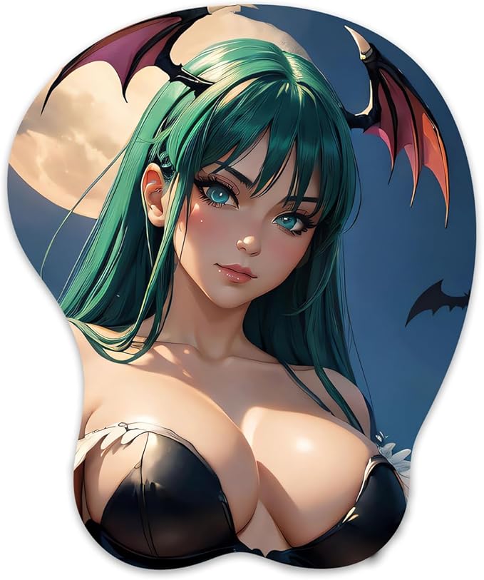 3D Mouse Pad Oppai Mousepad with Soft Gel Wrist Rest Anime Manga Gaming Boob pad Anti-Slip Mouse Mat （Morriga 3）