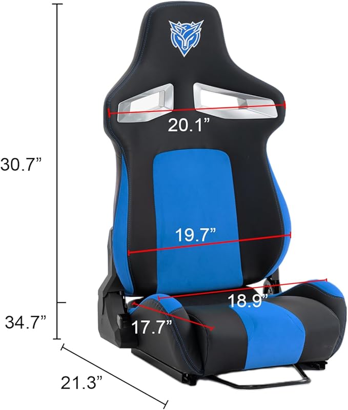 Universal PVC Bucket Style Reclinable Sport Pu Leather Simulator Racing Seat with Adjustable Lock Slide Iron PVC Black+Blue Rock Solid Stable Structure Gaming Enthusiast