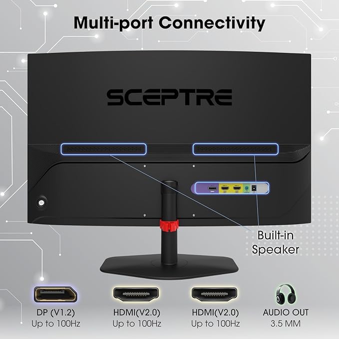 New! Sceptre Curved 27-inch Gaming Monitor 1500R 100Hz HDMI X2 DisplayPort 1ms 100% sRGB Build-in Speakers Machine Black 2026 (C275W-FW100T)