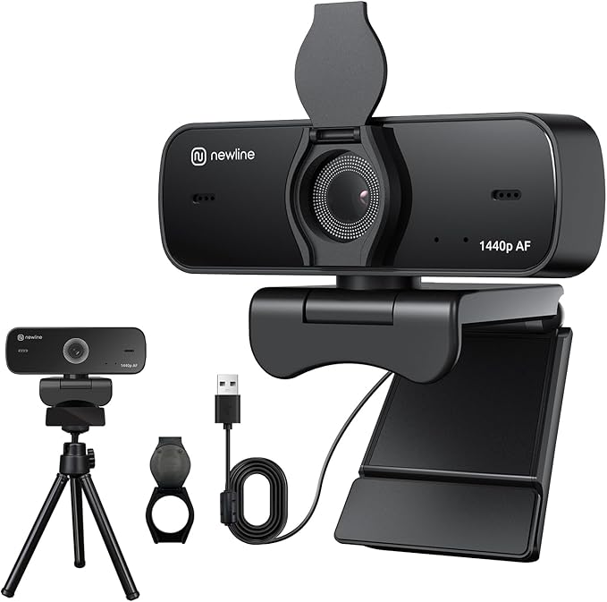 2.5K Webcam for PC Auto Focus Privacy Cover Tripod Stand Professional Webcam with Microphone for Conferencing and Streaming