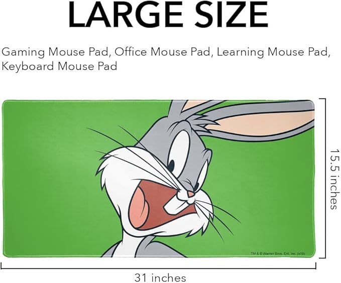 Looney Tunes Bugs Bunny Large Gaming Mouse Pad Desk Mat with Stitched Edges Non-Slip Base for Gamer Home and Office 31.5 x 15.7