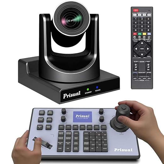 Prisual PTZ Camera System 20X Optical Zoom Advanced AI Auto Tracking PoE HDMI SDI Bundle PTZ for Church Worship ConferenceNDI PTZ Controller (PTZ Bundle TEM-20S PRO+TEM-JOY1)