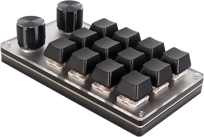 VBESTLIFE Mini Mechanical Gaming Keyboard Mechanical Gaming Macro Keypad Hotswap Red Switch Customized Knobs USB Mini Keypad OSU Keypad for PC Gaming Office Work (12 Keys with 2 Knobs)