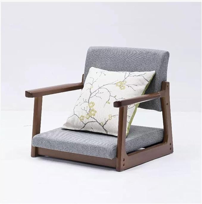 ELEFOCUS Armrest Legless Chair Floor Chair Timber Lazy Fabric Cushion Back Support Tatami Living Room 50X48X50CM(B)