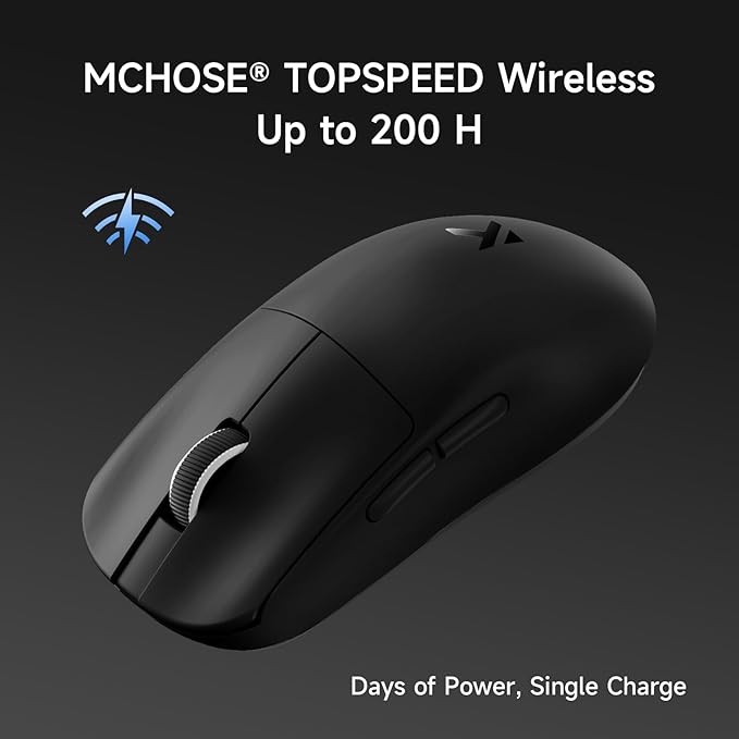 MCHOSE L7 Pro Wireless Gaming Mouse Super Light 39g Gaming Mouse Esport with 26K DPI Optical Switch Programmable Buttons Dual 8K Polling and PAW3395 Sensor Tri-Mode Connection PC/Mac - Black