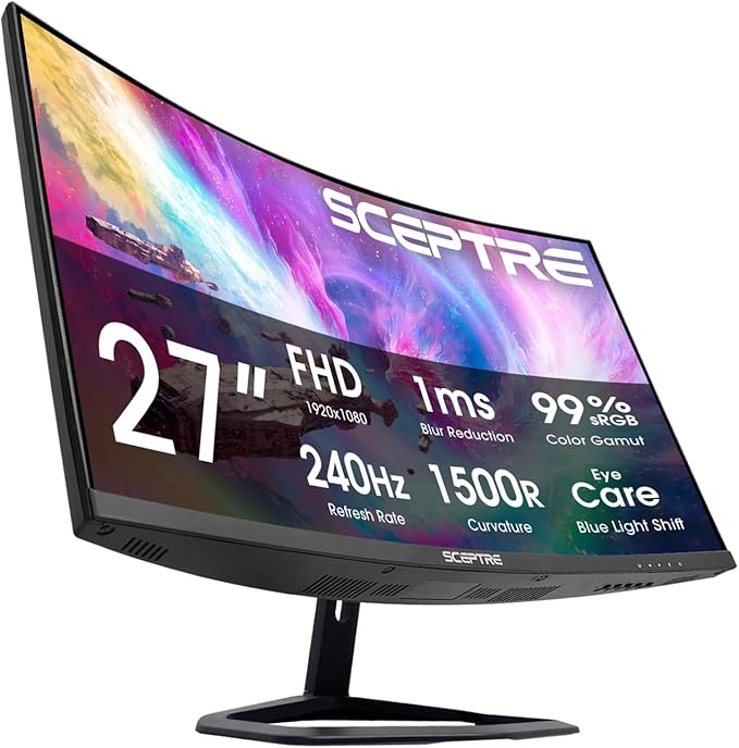 Sceptre 27-Inch Curved Gaming Monitor FHD 1080p 240Hz 1500R DisplayPort &amp HDMI x2 Built-in Speakers Machine Black (C275B-FWT240 Series 2026)