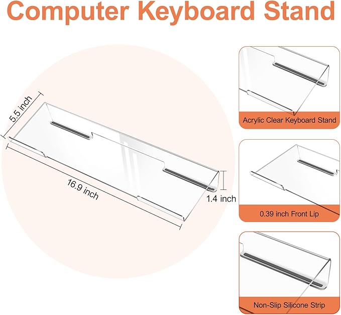 MOSISO Computer Keyboard Stand&ampWrist Rest Support for Keyboard &ampMouse Pad Set Ergonomic Massage Wrist Rest Set Easy Typing Working Acrylic Clear Stand for Office Home Cosmic Orange