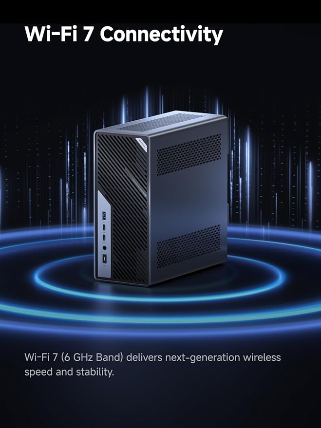 MINISFORUM MS-02 Ultra Workstation Mini PCIntel Core Ultra 5 235HX (14 cores/14 Threads up to 5.1 GHz) PCIe 5.0 x16 4× DDR5 USB4 v2 10GbE+2.5GbE (vPro) Wi-Fi 7 Barebone Without RAM/SSD