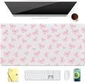 Cute Pink Bow White Extended Gaming Keyboard Mouse Pad Non-Slip Leather Home Office Desk Mat Protector Laptop Desk Pad Writing Pad