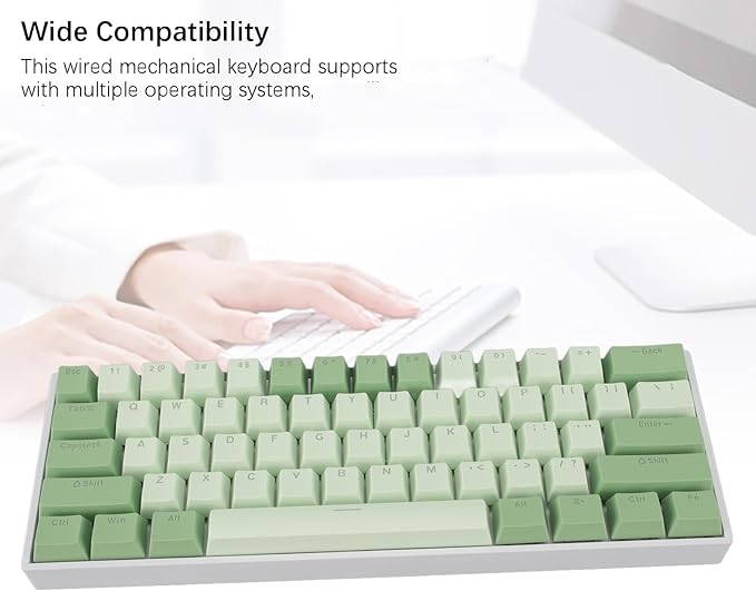 ASHATA 60% Mechanical Keyboard Wired Gaming Keyboard with Red Switch Compact Mechanical Keyboard 61 Keys RGB Hot Swappable USB Wired for Gaming Laptop PC