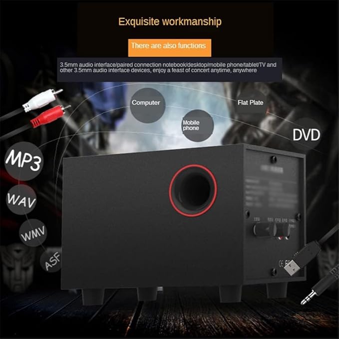 Computer Speakers for Desktop Multimedia 2.1 Desktop Computer Speaker LED Light Heavy Bass Subwoofer Home USB Power Supply for PC Laptop Cellphone