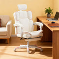 Ergonomic Office Desk Gaming Computer Chair Comfy High Back Executive Chairs with Armrests and Footrest Adjustable Height Swivel Rolling PU Leather Video Game Chairs for Home (White)