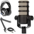 Rode PodMic Dynamic Podcast Microphone with StreamEye BOOMARM Mic Arm Cans50 Podcast Headphones XLR Cable and StreamEye Polishing Cloth