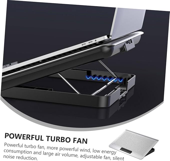 Multifunctional Aluminum Laptop Radiator Cooling Rack with Powerful Adjustable Fan Notebook Stand with Dual USB Ports Ergonomic Computer Holder for Heat Dissipation and Neck Relief