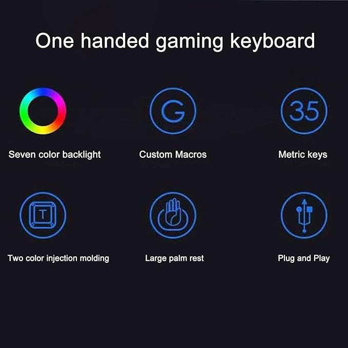 Goshyda One Handed RGB Gaming Keyboard Professional Ergonomic USB Wired Gaming Keypad with 35 Keys for Desktop Laptop Computer