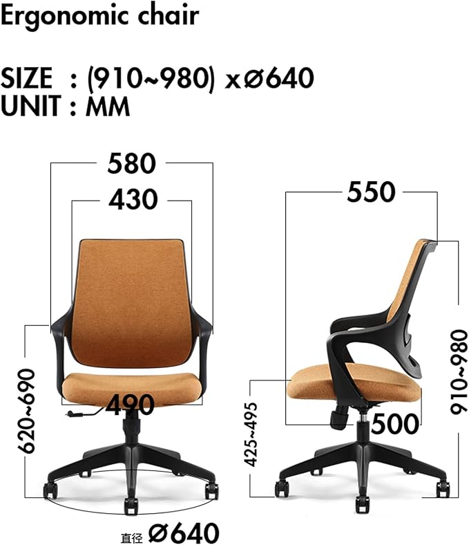 Mlaea Ergonomic Gaming Chair Student Chair with Back Support Adjustable Height Desk Chair for Studio Meeting Room Reception Room(Size:49 * 50 * 91-98CMColor:#3)