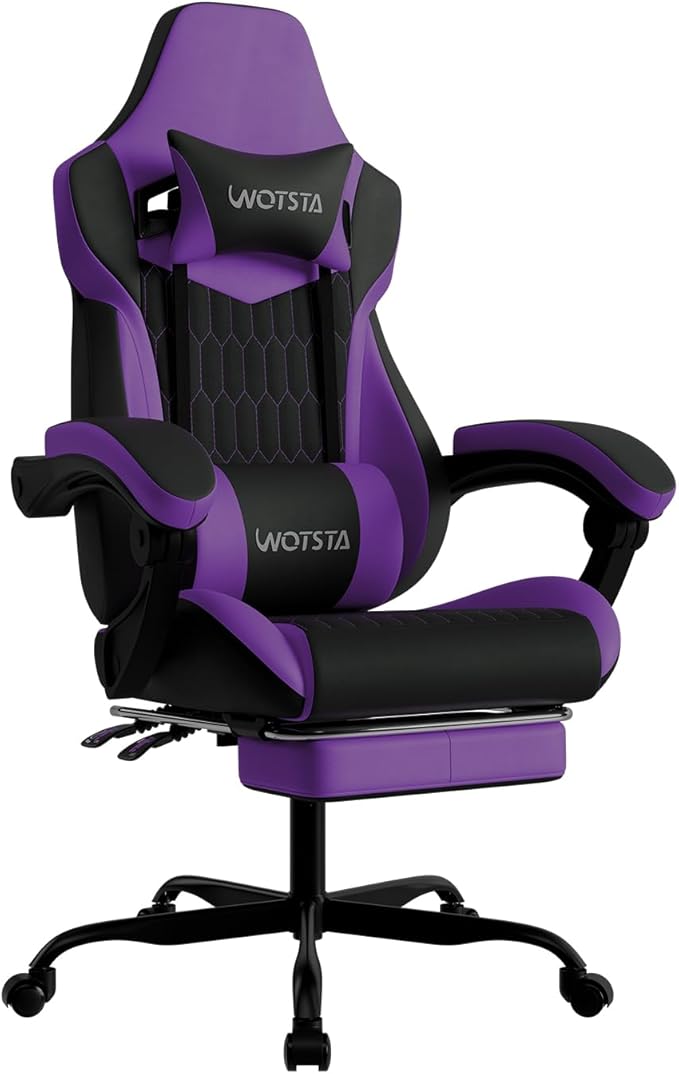 Gaming Chair with Footrest High Back Gaming Chairs PVC Leather Ergonomic Gamer Chair with Adjustable Headrest Lumbar Support Racing Style Video Gaming Chair for Office/Home (Purple)