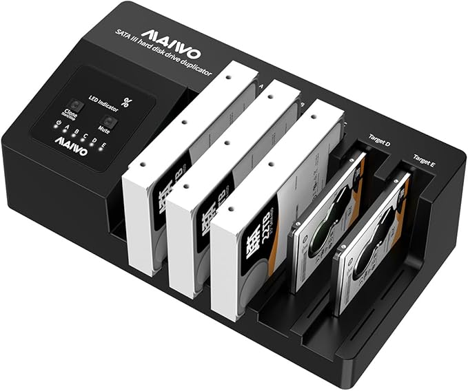 MAIWO 5 Bay External Hard Drive Docking Station with Cooling Fan - USB 3.1 SATA HDD Dock Cloner Duplicator for 3.5 2.5'' Drives Expandable Storage up to 110TB Black