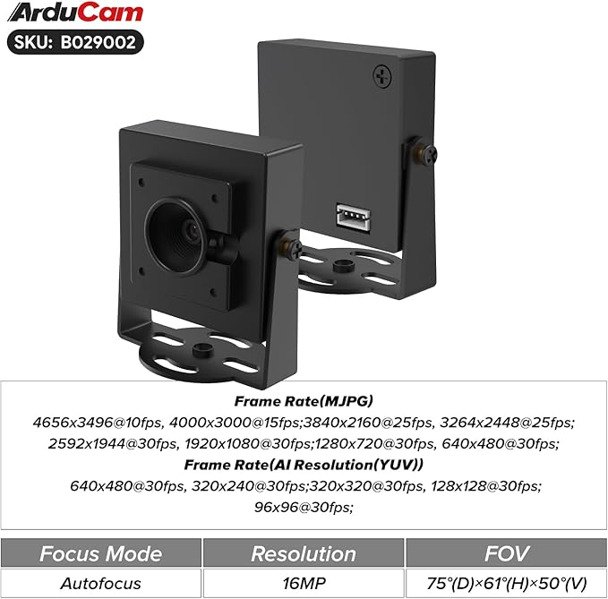 Arducam 16MP Autofocus USB Camera Module USB2.0 Webcam Lightburn Camera with Multiple preset AI Resolutions for Windows Linux Android and Mac OS