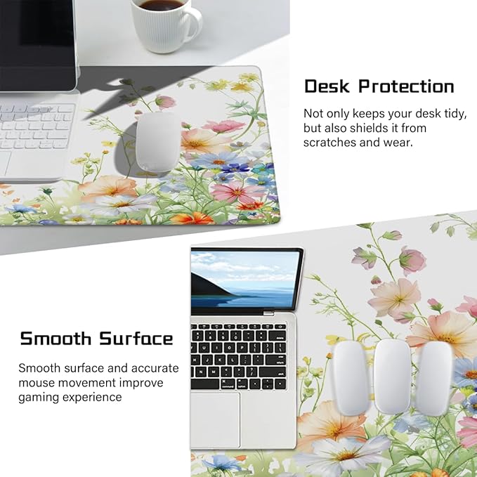 Color Flower Butterfly Leaf Large Mouse Pad Gaming Mousepad Desk Mat for Desktop Computer Keyboard Waterproof Mouse Mat Desk Pad with Non-Slip Base for Game School Office Home 35.4 x 15.7