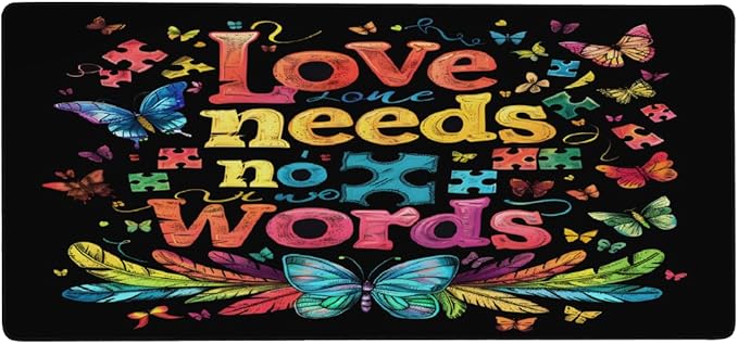 Large Mouse Mat Autism Word Color Computer Mousepad with Non-Slip Rubber Base Waterproof Mouse Pad Desktop Keyboard Pad for GamerHome School Laptop Office Accessories35.4x15.7 in
