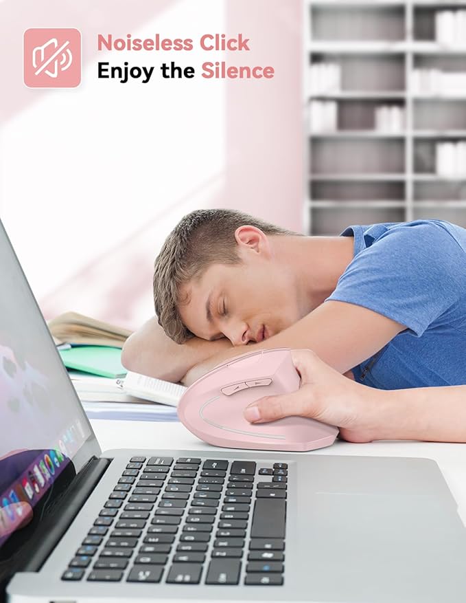 TECKNET Ergonomic Mouse 4800 DPI Wireless Vertical Mouse with 5 Adjustable DPI Levels 2.4GHz Optical Carpal Tunnel Mouse 6 Buttons for Laptop Desktop PC MacBook - Pink